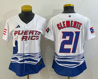 Womens Puerto Rico Baseball #21 Roberto Clemente 2023 White World Classic Stitched Jerseys->2023 world baseball classic->MLB Jersey